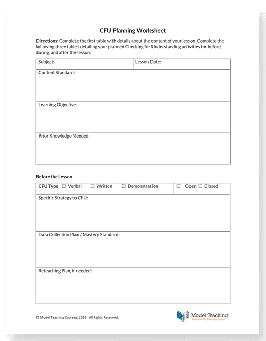 CFU Planning Worksheet