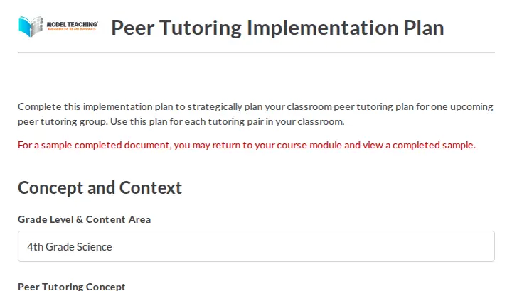 Template-based implementation plan assignment with a completed sample